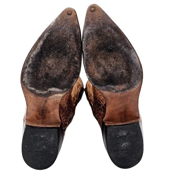 Vintage Preban Exotic Justin Womens 8AA Honey Brown Cowboy Western Boots Cowgirl - Picture 7 of 16